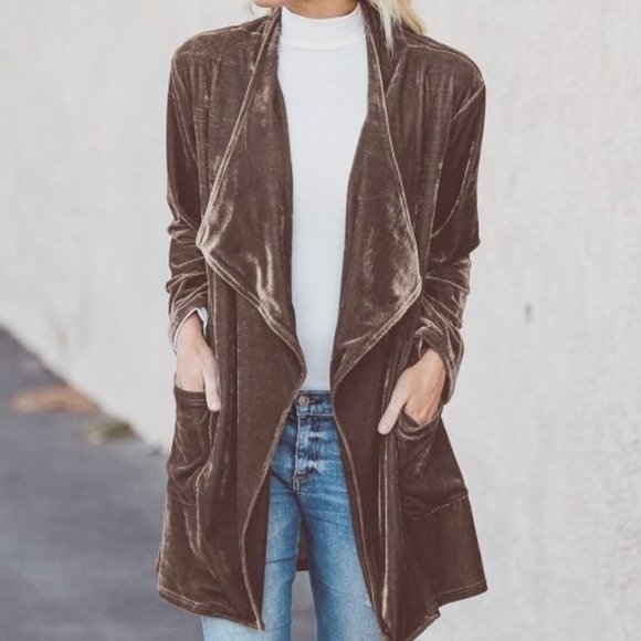 NEW Taupe Oversize Drape Open Cardigan with Pockets Blazer lightweight … - Picture 1 of 9